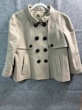Burberry London Wool Cashmere Double Breasted Pea Coat Beige US 14 UK 16